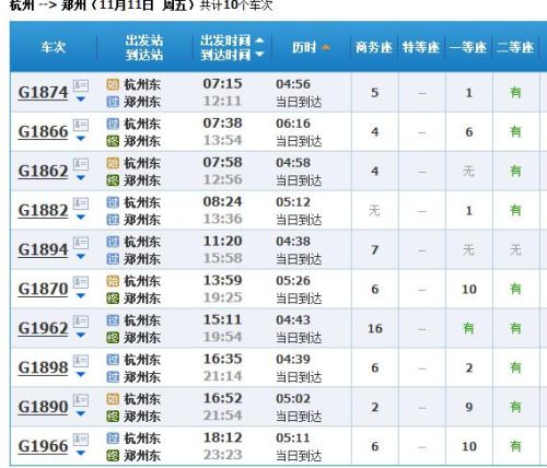 有没有郑州到杭州的高铁，大概多长时间到？