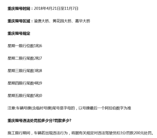 重庆车辆号牌限行是什么意思？