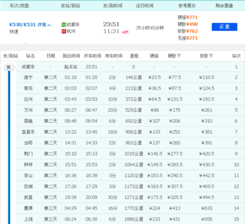 成都到杭州动车经过哪些站？