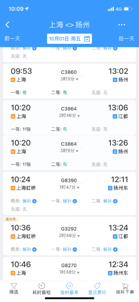 上海到扬州火车票多少？