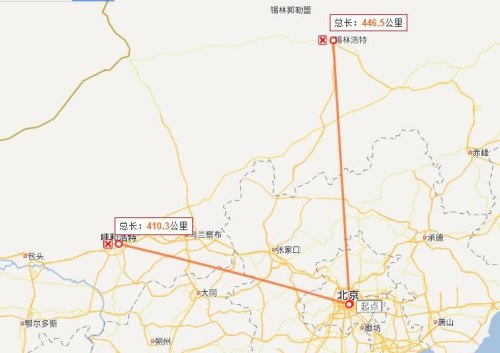 北京和呼和浩特之间经过的城市？