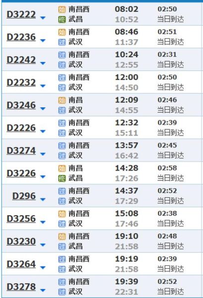 到武汉高铁时刻表查询