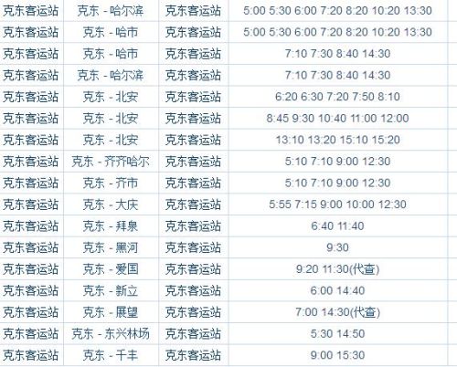 哈尔滨到拜泉县的客车时刻表