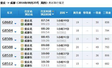 重庆到奉节高铁时刻表查询
