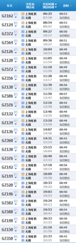 上海到江苏无锡高铁有几班？