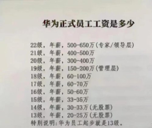 华为员工十七级一般持股多少？