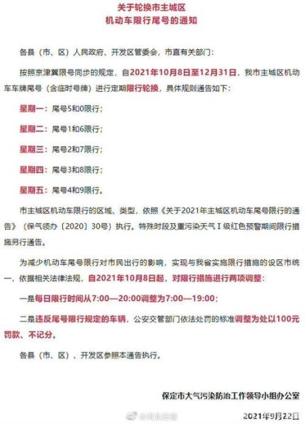 保定限号处罚规定及扣分标准？