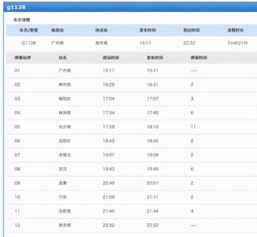 怎么查高铁经停站及停站时间？