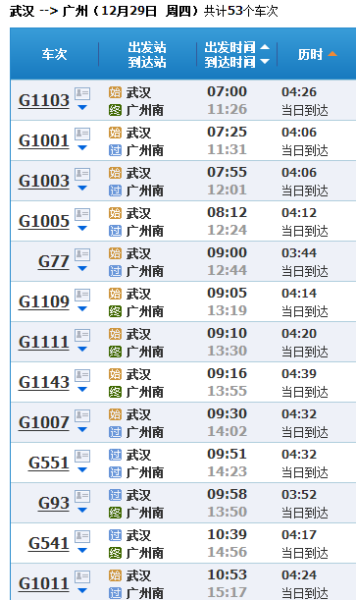 武汉至广州高铁票查询时刻表 武汉至广州高铁票查询时刻表