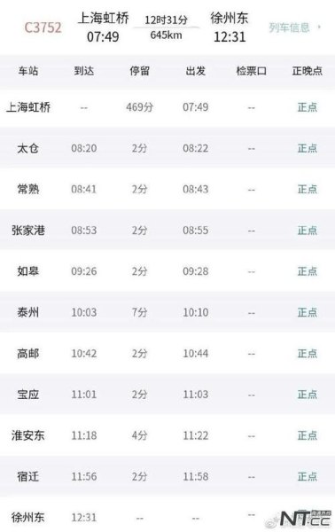 徐州东到南通西的高铁 徐州东到南通西的高铁
