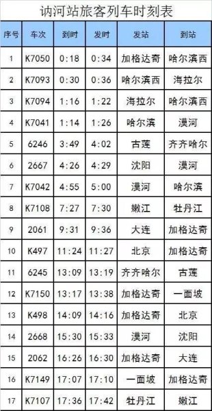 长春到讷河市火车时刻表和票价？