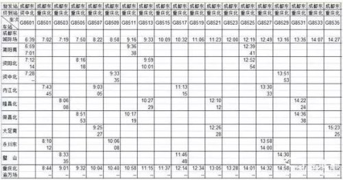 成都东站到泸州高铁时刻表